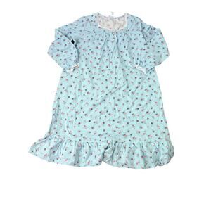 Vintage National Gown Cotton Flannel Nightgown Blue Floral Women Large